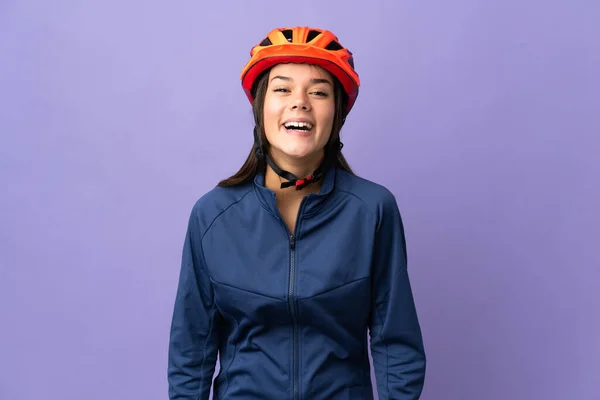 Adolescente Cycliste Fille Avec Surprise Expression Faciale — Photo