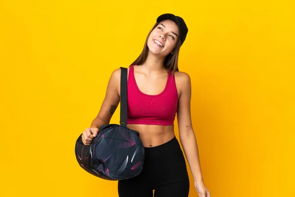 Ragazza Sportiva Adolescente Con Borsa Sportiva Pensando Idea Guardando Alto — Foto Stock