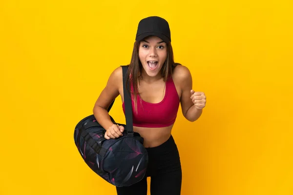 Teenager Sport Girl Sport Bag Celebrating Victory Winner Position — Foto de Stock