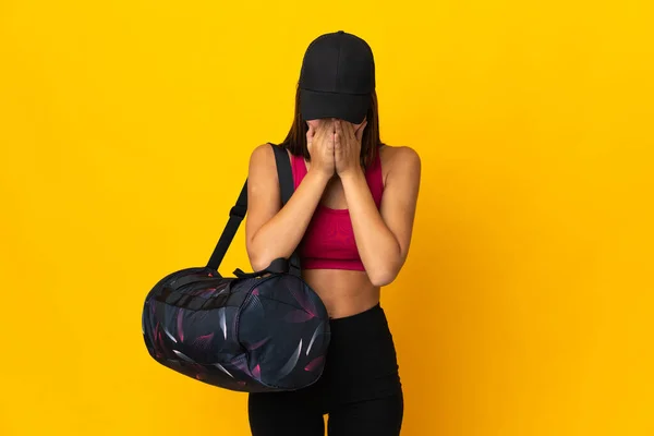 Teenager Sport Girl Sport Bag Tired Sick Expression — 스톡 사진