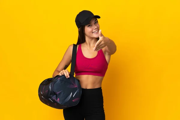 Teenager Sport Girl Sport Bag Shaking Hands Closing Good Deal — Foto Stock