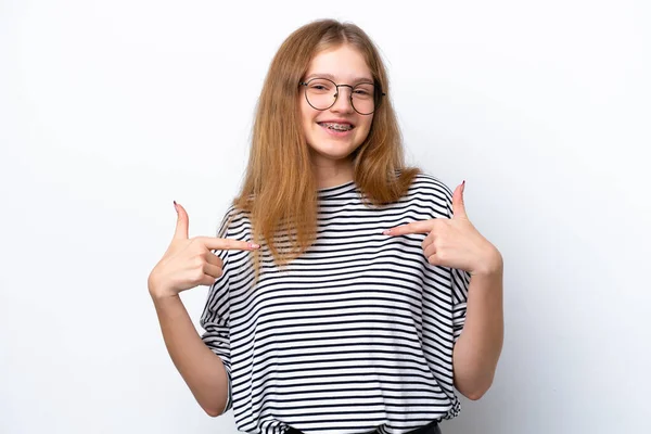 Nastolatek Rosyjski Dziewczyna Izolowane Biały Tło Dumny Zadowolony Siebie — Zdjęcie stockowe