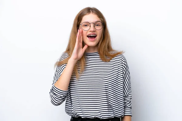 Teenager Russian Girl Isolated White Background Shouting Mouth Wide Open — Stock Photo, Image