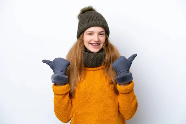 Tonåring Ryska Flicka Bär Vinter Jacka Isolerad Vit Bakgrund Med — Stockfoto