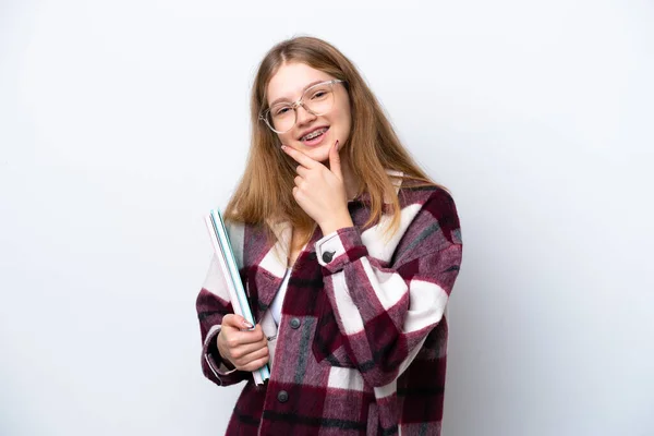 Adolescente Estudiante Ruso Chica Aislado Blanco Fondo Feliz Sonriente —  Fotos de Stock