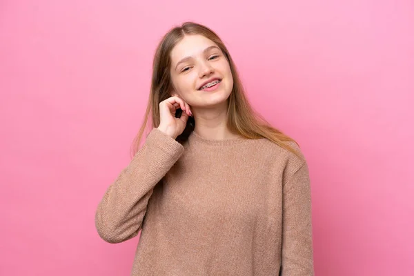 Έφηβη Ρωσίδα Απομονωμένη Ροζ Φόντο Γελώντας — Φωτογραφία Αρχείου