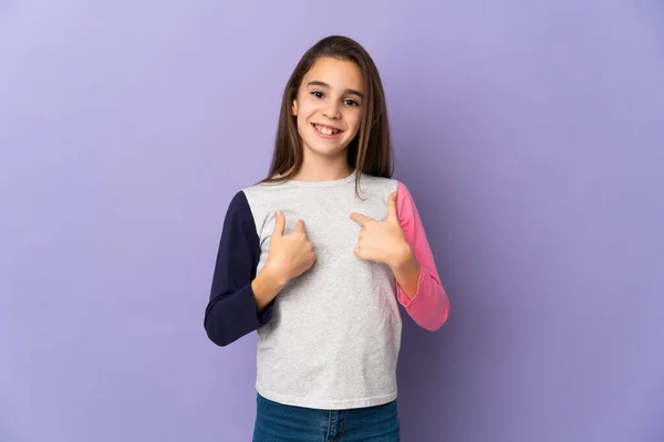 Little Girl Isolated Purple Background Surprise Facial Expression — Stock Photo, Image