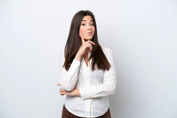 Young Brazilian Woman Isolated White Background Thinking — Stock Photo, Image