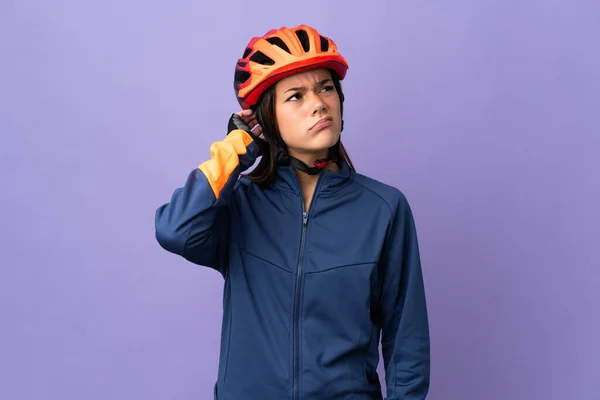 Genç Bisikletçi Kızın Şüpheleri Var — Stok fotoğraf