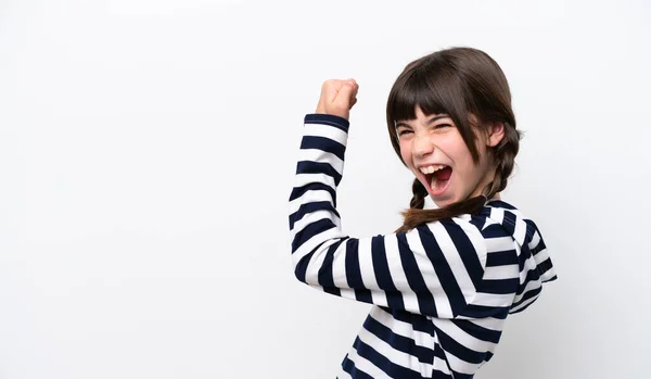 Kleines Kaukasisches Mädchen Auf Weißem Hintergrund Das Einen Sieg Feiert — Stockfoto