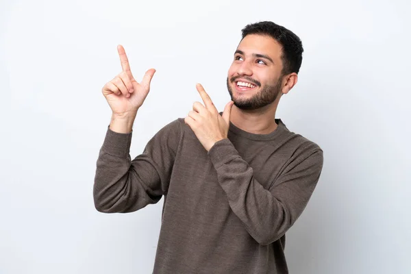 Ung Brasiliansk Man Isolerad Vit Bakgrund Pekar Med Pekfingret Bra — Stockfoto