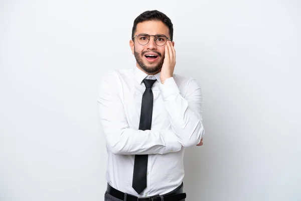 Business Brazilian Man Isolated White Background Surprised Shocked While Looking — Stock Photo, Image