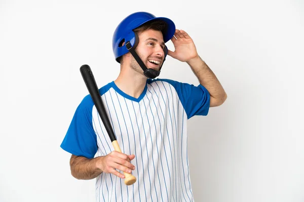 배경에서 고립된 야구를 코카서스 남자가 있습니다 — 스톡 사진