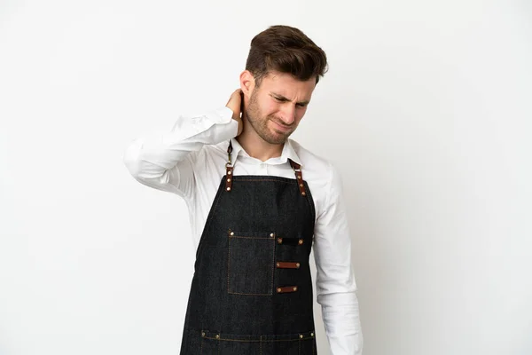 Restaurant Caucasian Waiter Isolated White Background Neckache — Stock Photo, Image