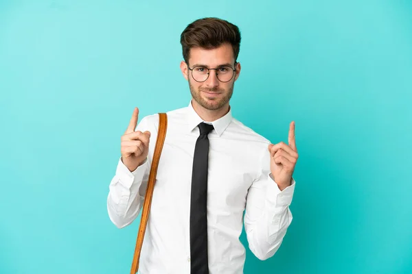 Zakenman Geïsoleerde Achtergrond Wijst Een Geweldig Idee — Stockfoto