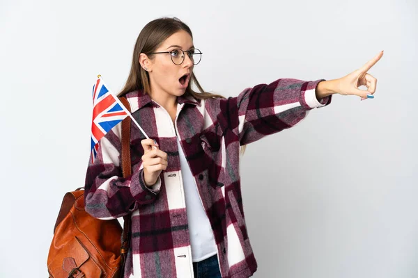 Junge Litauerin Mit Einer Britischen Flagge Auf Weißem Hintergrund Die — Stockfoto