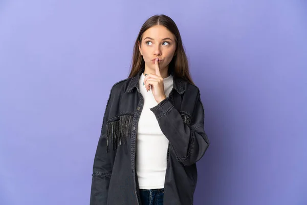 Young Lithuanian Woman Isolated Purple Background Showing Sign Silence Gesture — Stock Photo, Image