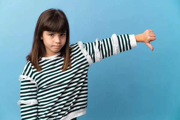 Menina Sobre Fundo Isolado Mostrando Polegar Para Baixo Com Expressão — Fotografia de Stock