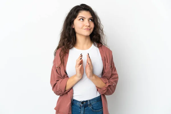 Adolescente Russo Menina Isolada Fundo Branco Planejando Algo — Fotografia de Stock