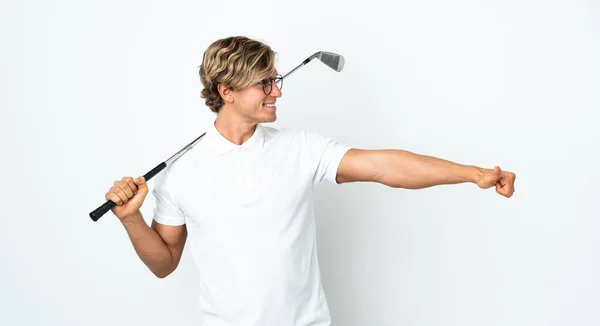 Inglês Homem Jogando Golfe Dando Gesto Polegares Para Cima — Fotografia de Stock