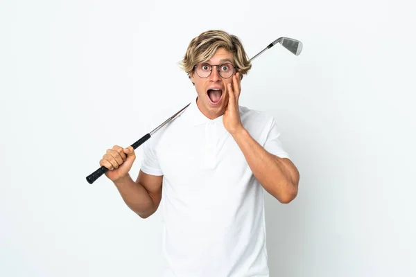 Inglês Homem Jogando Golfe Com Surpresa Expressão Facial Chocada — Fotografia de Stock
