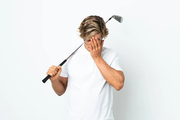 Inglês Homem Jogando Golfe Com Expressão Cansada Doente — Fotografia de Stock