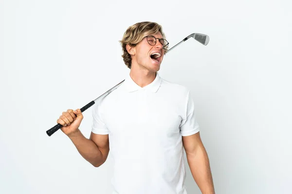 Inglês Homem Jogando Golfe Rindo — Fotografia de Stock
