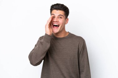 Beyaz fırında mahsur kalmış yakışıklı beyaz adam şaşırmış ve şok olmuş bir yüz ifadesiyle