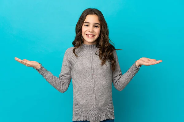 Little Caucasian Girl Isolated Blue Background Shocked Facial Expression — Stock Photo, Image