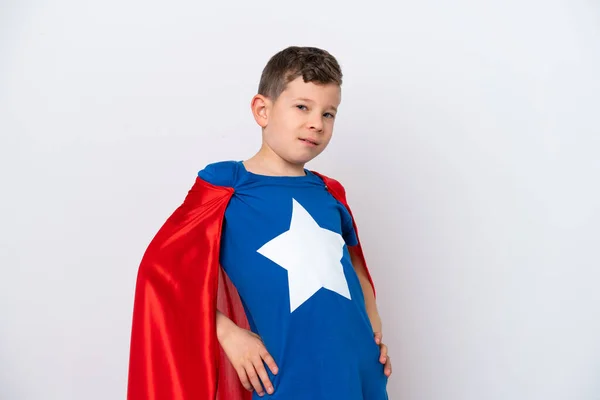 Super Hero Kleiner Junge Isoliert Auf Weißem Hintergrund Der Unter — Stockfoto