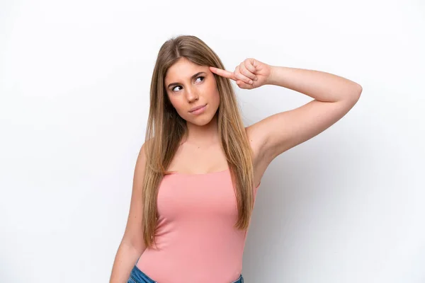 Jonge Blanke Vrouw Geïsoleerd Witte Bakgrond Het Maken Van Het — Stockfoto