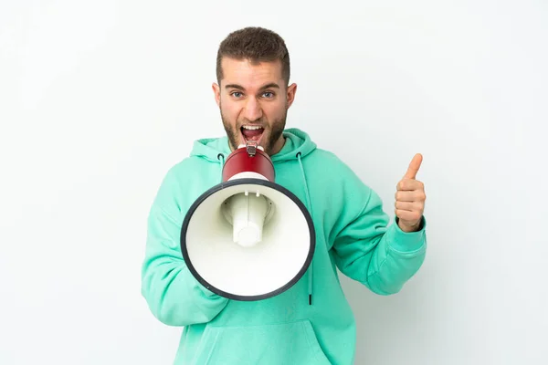 Junger Gutaussehender Kaukasischer Mann Isoliert Auf Weißem Hintergrund Der Durch — Stockfoto