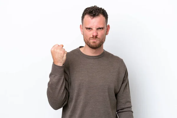 Jonge Braziliaanse Man Geïsoleerd Witte Achtergrond Met Ongelukkige Uitdrukking — Stockfoto