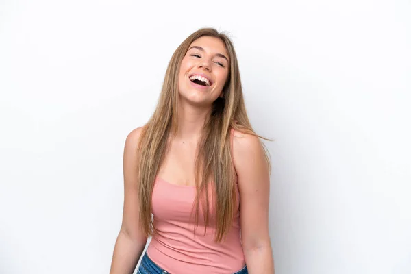 Young Caucasian Woman Isolated White Bakcground Laughing — Stock Photo, Image