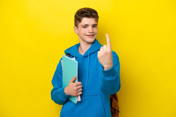 Неповнолітній Російський Студент Відокремлений Жовтому Фоні Роблячи Жест — стокове фото