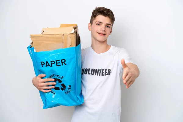 Неповнолітня Російська Людина Яка Тримає Пакет Переробкою Паперу Переробки Ізольованих — стокове фото