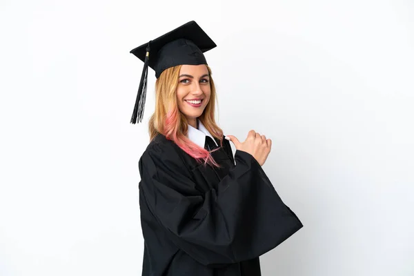 Graduação Universitária Jovem Sobre Fundo Branco Isolado Orgulhoso Auto Satisfeito — Fotografia de Stock