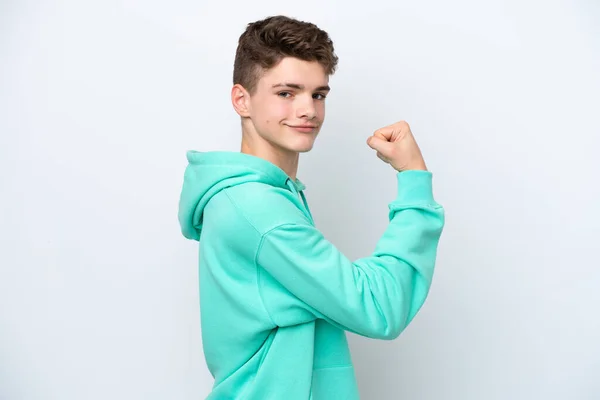 Teenager Russian Man Isolated White Background Doing Strong Gesture — Stock Photo, Image