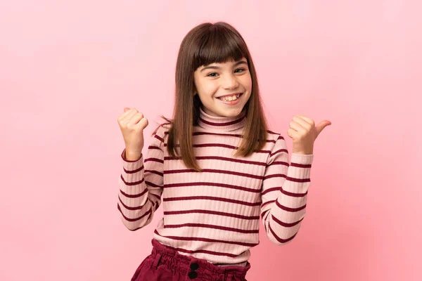 Little Girl Isolated Pink Background Thumbs Gesture Smiling — Stockfoto