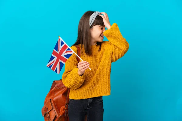 Dívka Studující Angličtinu Izolované Modrém Pozadí Něco Uvědomila Úmyslu Řešení — Stock fotografie
