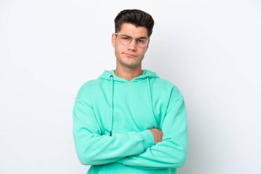 Beyaz fırında mahsur kalmış yakışıklı beyaz adam üzgün.