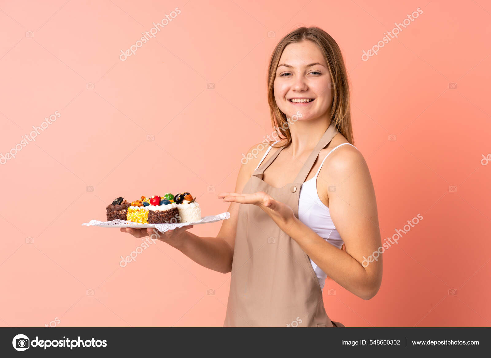 Pastry Ukrainian Chef Holding Muffins Isolated Pink Background