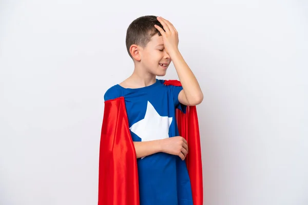 Super Hero Pequeño Niño Aislado Sobre Fondo Blanco Dado Cuenta — Foto de Stock