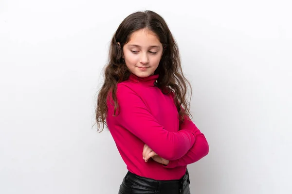 Menina Isolada Fundo Branco Mantendo Braços Cruzados — Fotografia de Stock