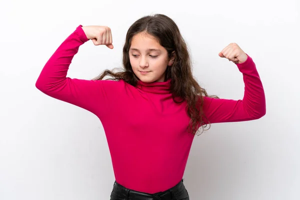 Menina Isolada Fundo Branco Fazendo Gesto Forte — Fotografia de Stock