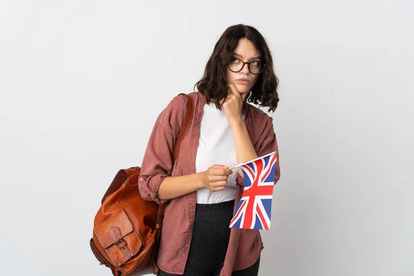 Adolescente Ucraniano Chica Sosteniendo Una Bandera Del Reino Unido Que — Foto de Stock