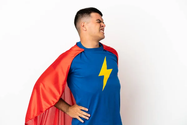 Супергерой Понад Ізольованим Білим Фоном Який Страждає Від Болю Спині — стокове фото