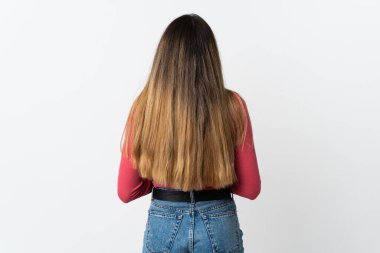 Beyaz arka planda izole edilmiş beyaz bir beyaz kadın.