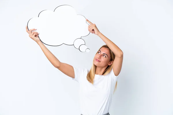 Blonde Uruguayan Girl Isolated White Background Holding Thinking Speech Bubble — Stock Photo, Image