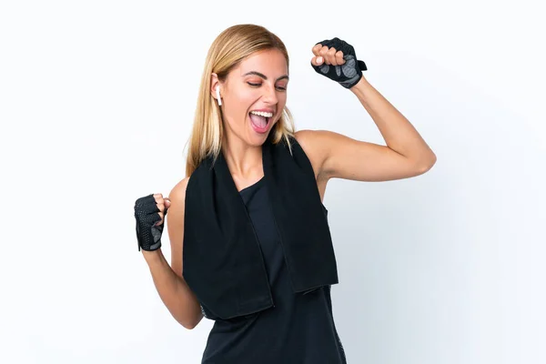 Blonde Uruguayan Sport Girl Isolated White Background Celebrating Victory — Stock Photo, Image